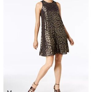Calvin Klein Metallic Animal Print Mini Dress Black/Gold Holiday Evening Glam 12